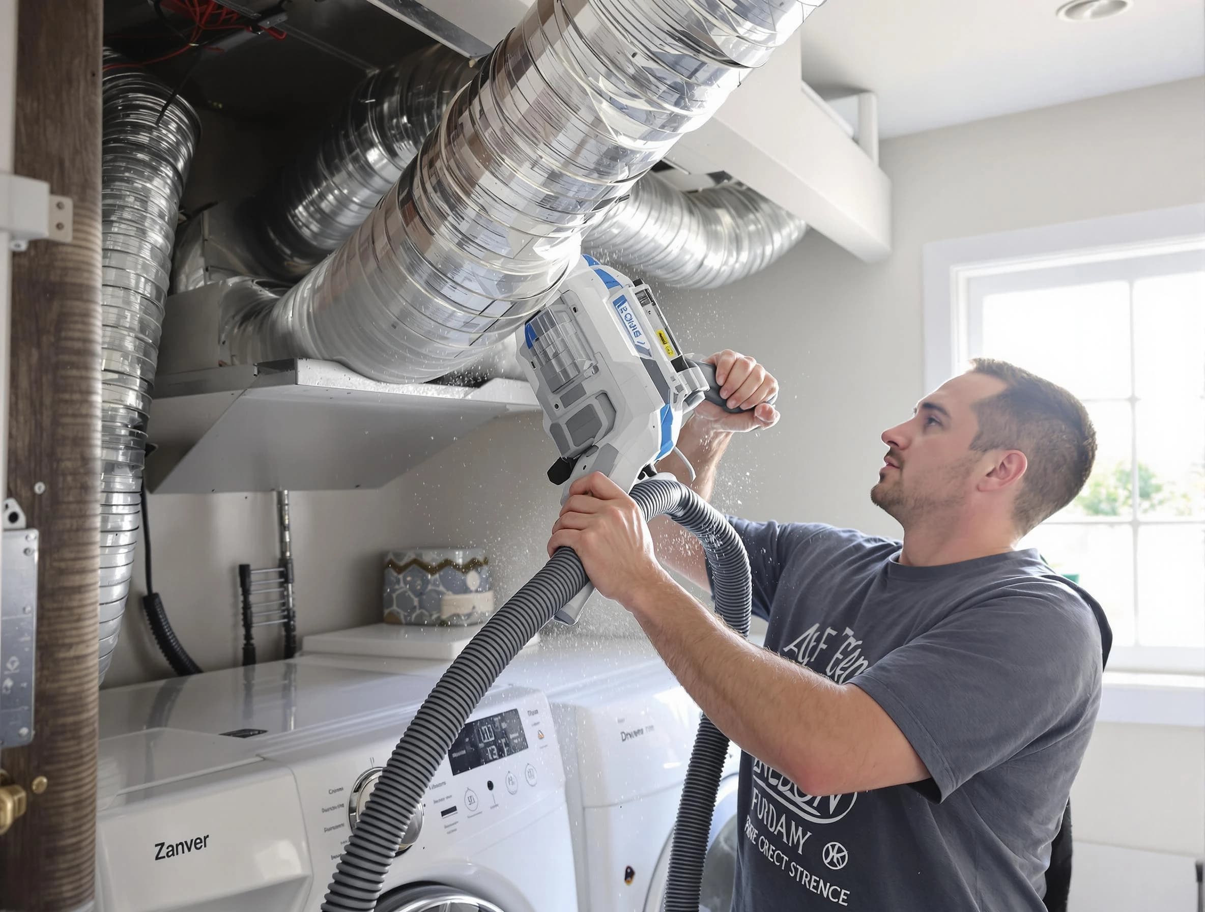 Chattahoochee Hills Dryer Vent Cleaning specialist cleaning deep within a dryer vent duct system in Chattahoochee Hills